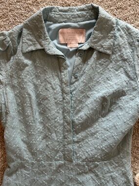 Gal Meets Glam Light Blue Eyelet dress 4 Anthropologie designer exclusive midi